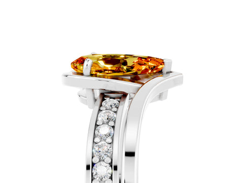 White gold Pear Cut Citrine Solitaire Ring with Split Shank and Prong Setting_5