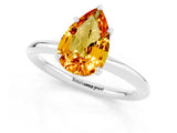 White gold Pear Cut Citrine Solitaire Ring with Thin Band and Four-Prong Setting_1