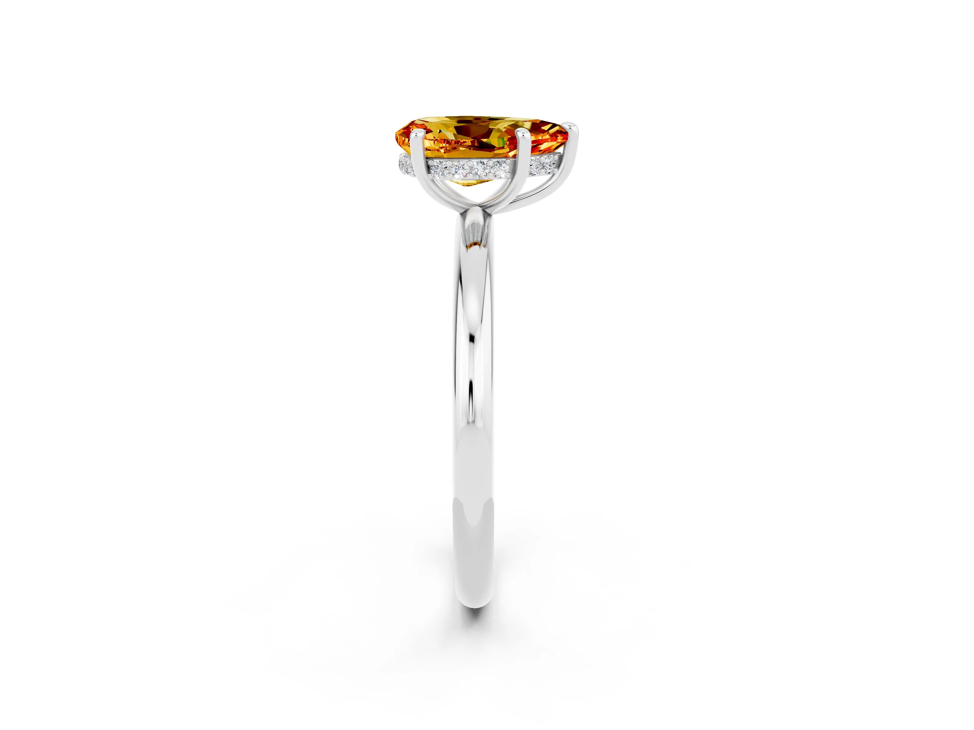 White gold Pear Cut Citrine Solitaire Ring with Thin Band and Four-Prong Setting_2