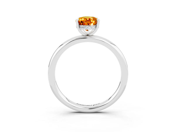 Platinum Pear Cut Citrine Solitaire Ring with Thin Band and Four-Prong Setting