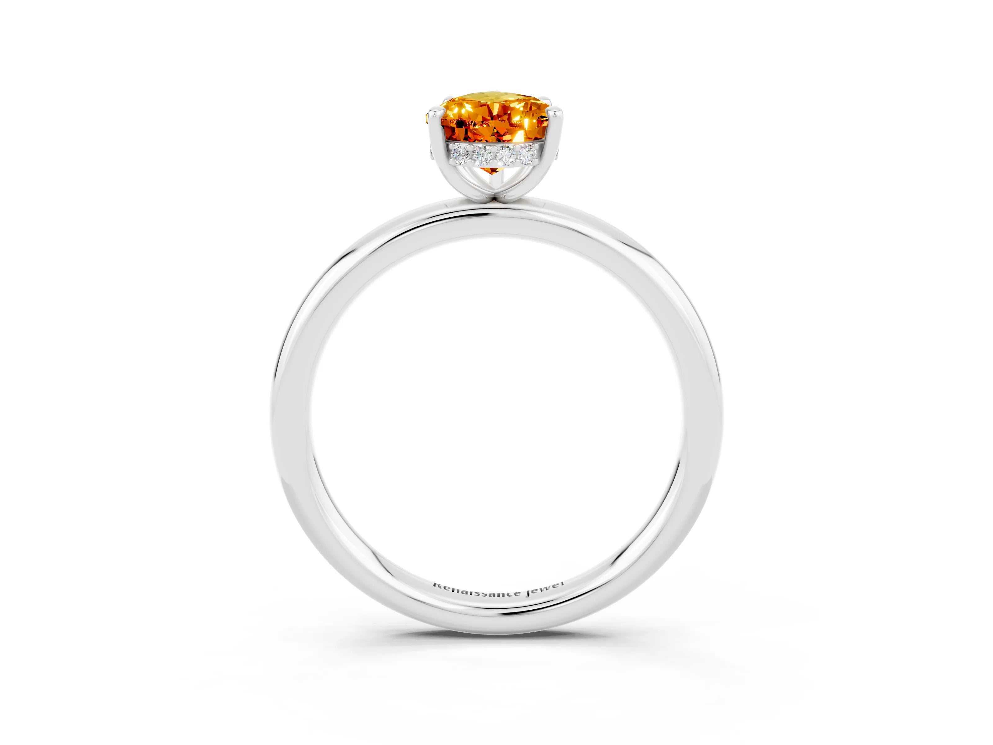 White gold Pear Cut Citrine Solitaire Ring with Thin Band and Four-Prong Setting_3