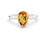 White gold Pear Cut Citrine Solitaire Ring with Thin Band and Prong Setting_12