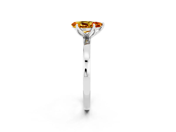 White gold Pear Cut Citrine Solitaire Ring with Thin Band and Prong Setting
