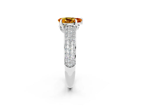 White gold Pear Cut Citrine Solitaire Ring with Three-Row Pavé Band and Four-Prong Setting_14