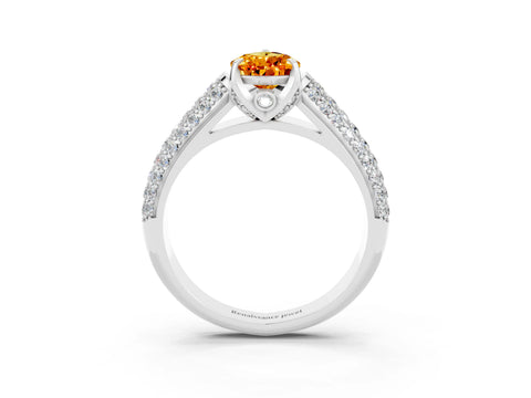 White gold Pear Cut Citrine Solitaire Ring with Three-Row Pavé Band and Four-Prong Setting_15