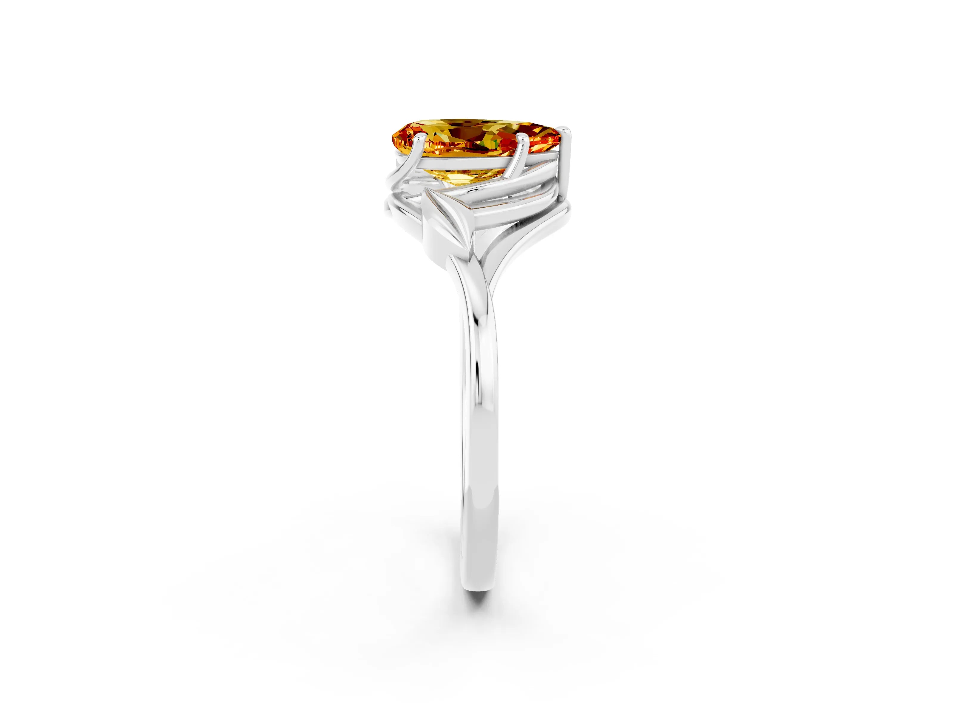White gold Pear Cut Citrine Solitaire Ring with Twist Band and Four-Prong Setting_14