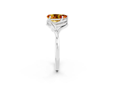 White gold Pear Cut Citrine Solitaire Ring with Twist Band and Four-Prong Setting_14