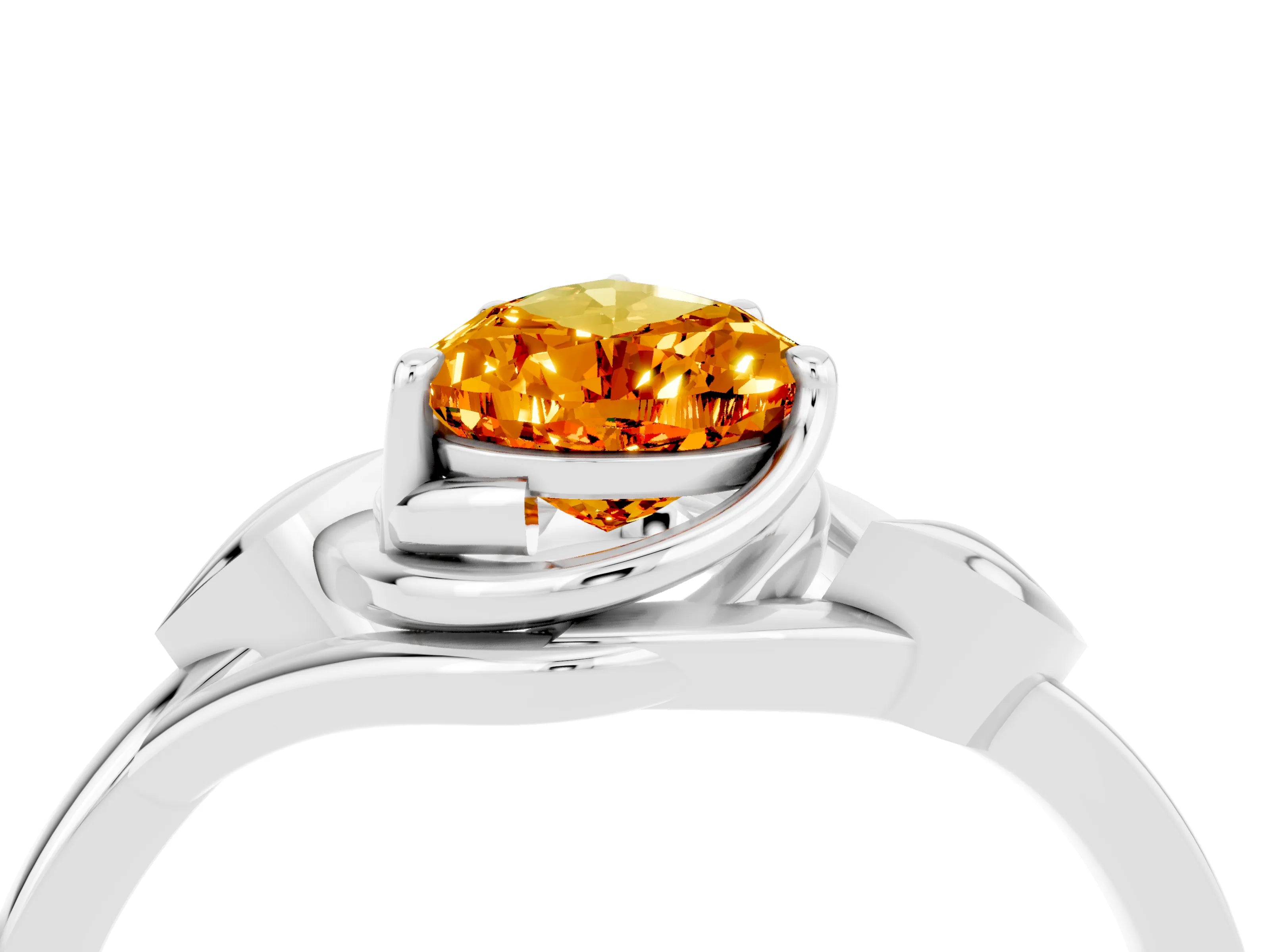 White gold Pear Cut Citrine Solitaire Ring with Twist Band and Four-Prong Setting_16