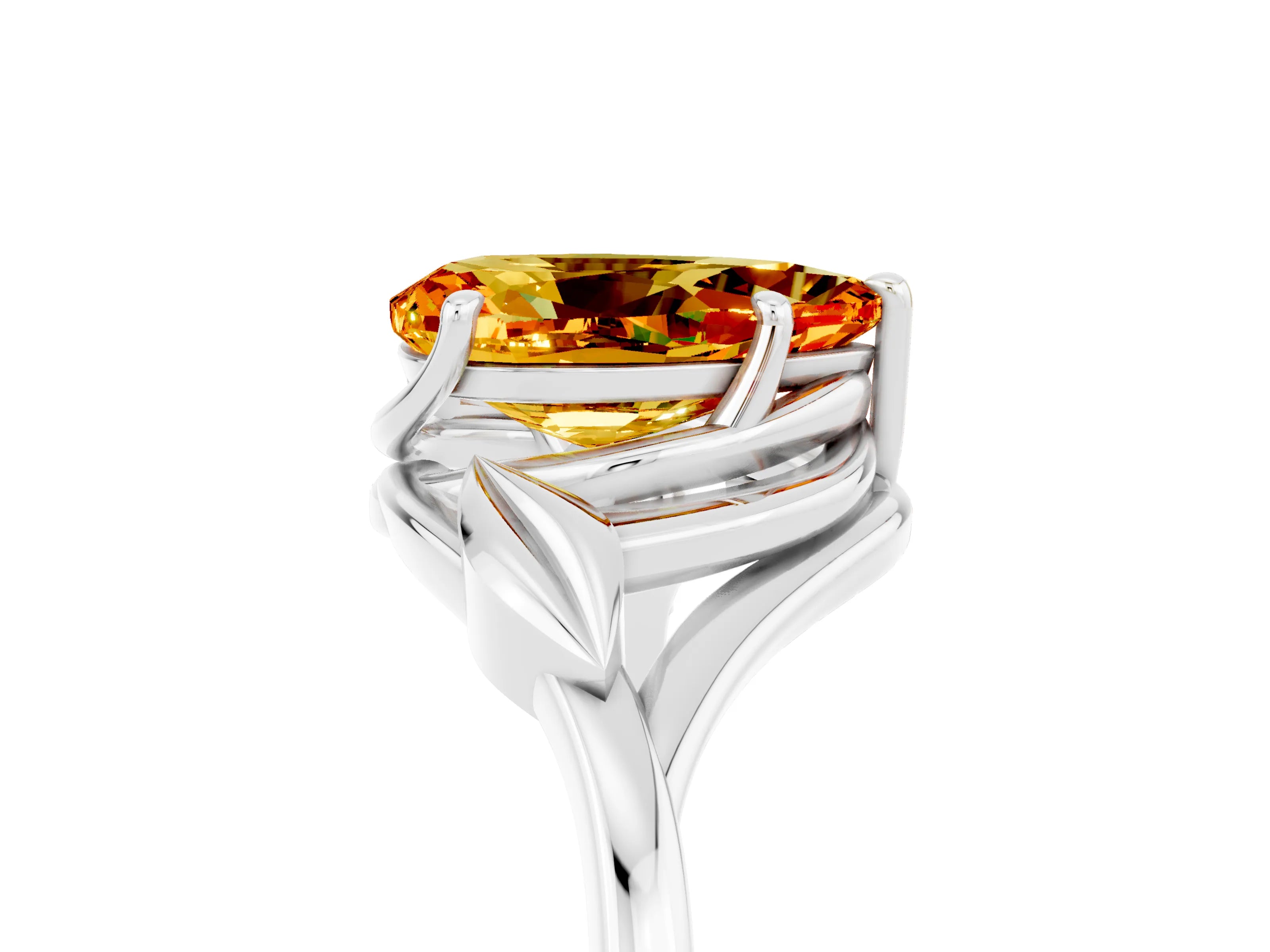 White gold Pear Cut Citrine Solitaire Ring with Twist Band and Four-Prong Setting_17