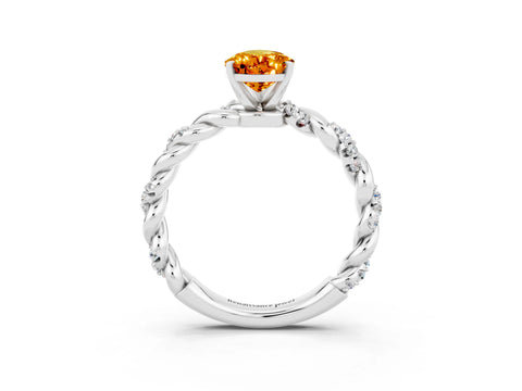 White gold Pear Cut Citrine Solitaire Ring with Twisted Band and Pavé Accents_3