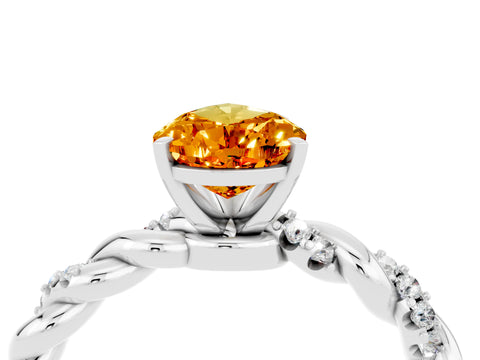 White gold Pear Cut Citrine Solitaire Ring with Twisted Band and Pavé Accents_4