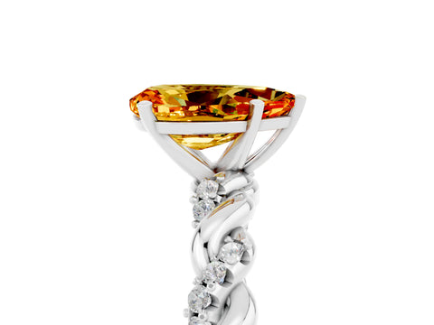White gold Pear Cut Citrine Solitaire Ring with Twisted Band and Pavé Accents_5