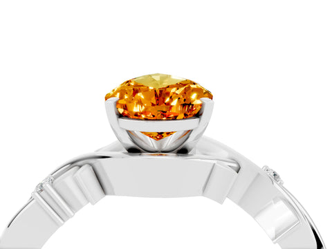 White gold Pear Cut Citrine Solitaire Ring with Twisted Band and Prong Setting_4