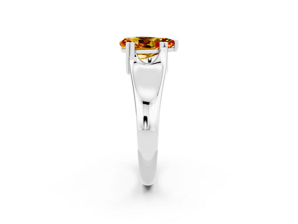 Silver Pear Cut Citrine Solitaire Ring with Wide Band and Prong Setting
