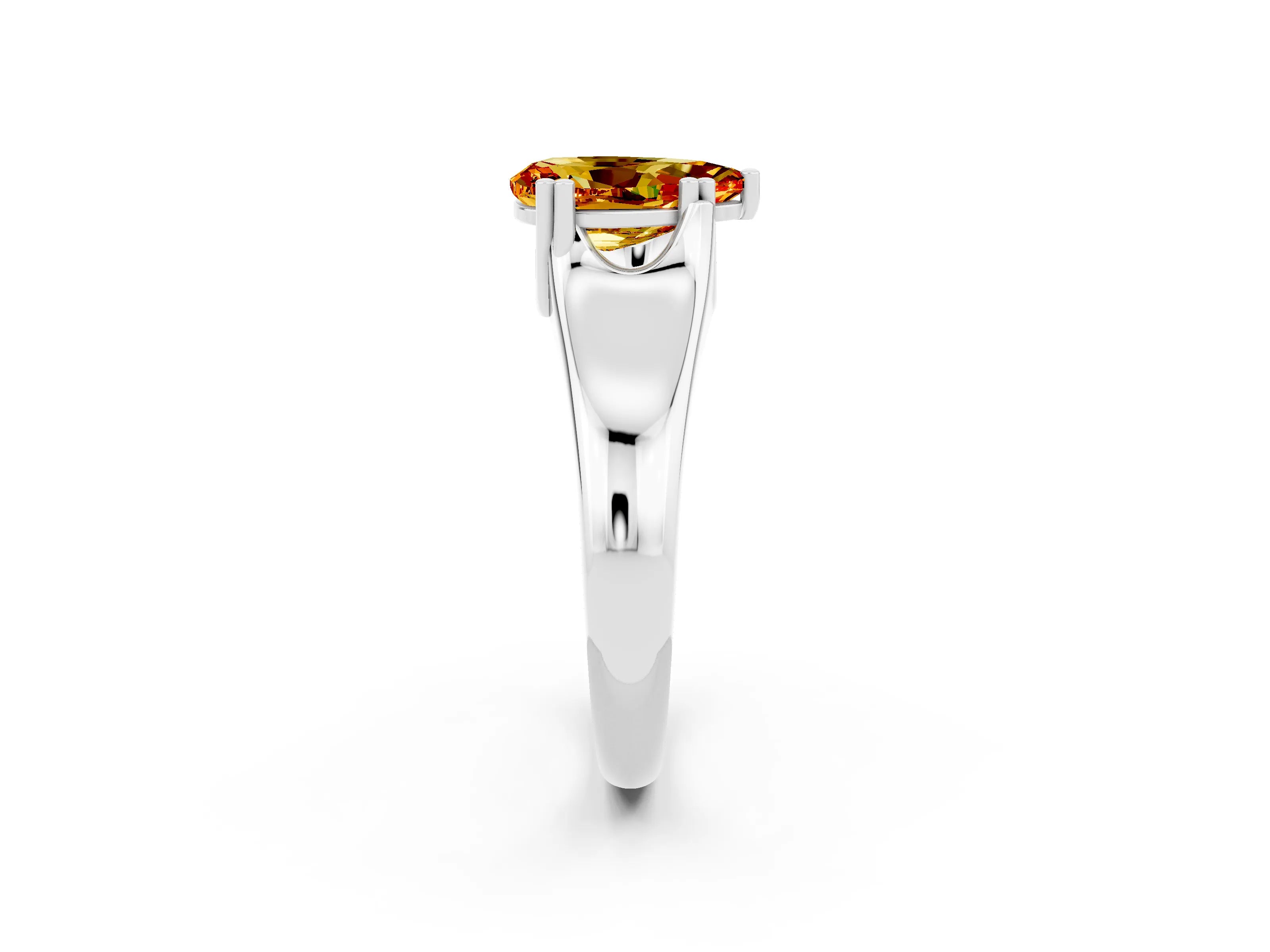 White gold Pear Cut Citrine Solitaire Ring with Wide Band and Prong Setting_2