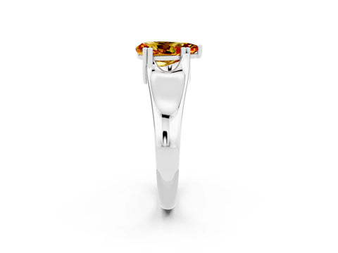 White gold Pear Cut Citrine Solitaire Ring with Wide Band and Prong Setting_2