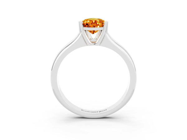Silver Pear Cut Citrine Solitaire Ring with Wide Band and Prong Setting