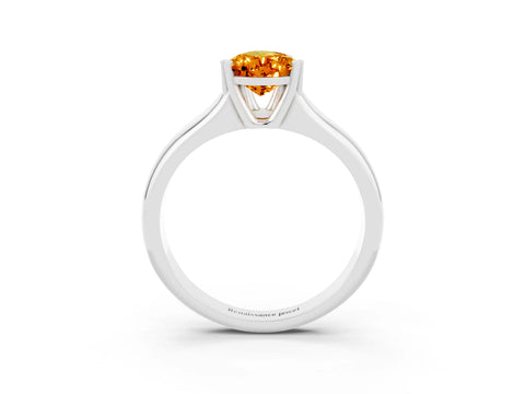 White gold Pear Cut Citrine Solitaire Ring with Wide Band and Prong Setting_3