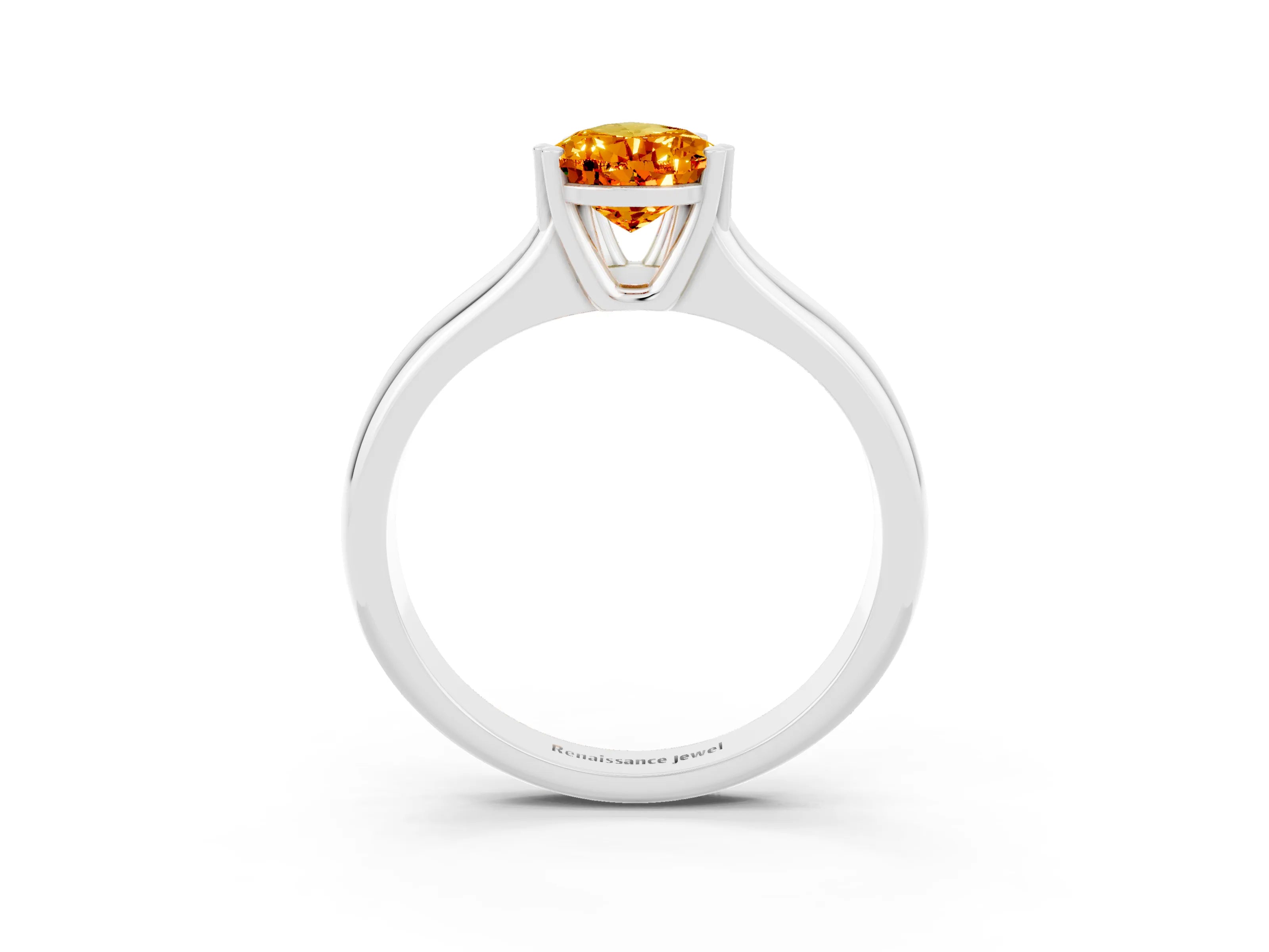 White gold Pear Cut Citrine Solitaire Ring with Wide Band and Prong Setting_3