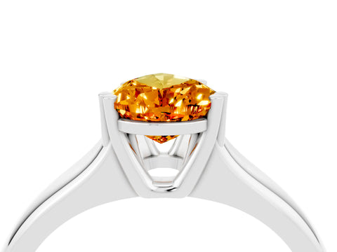 White gold Pear Cut Citrine Solitaire Ring with Wide Band and Prong Setting_4