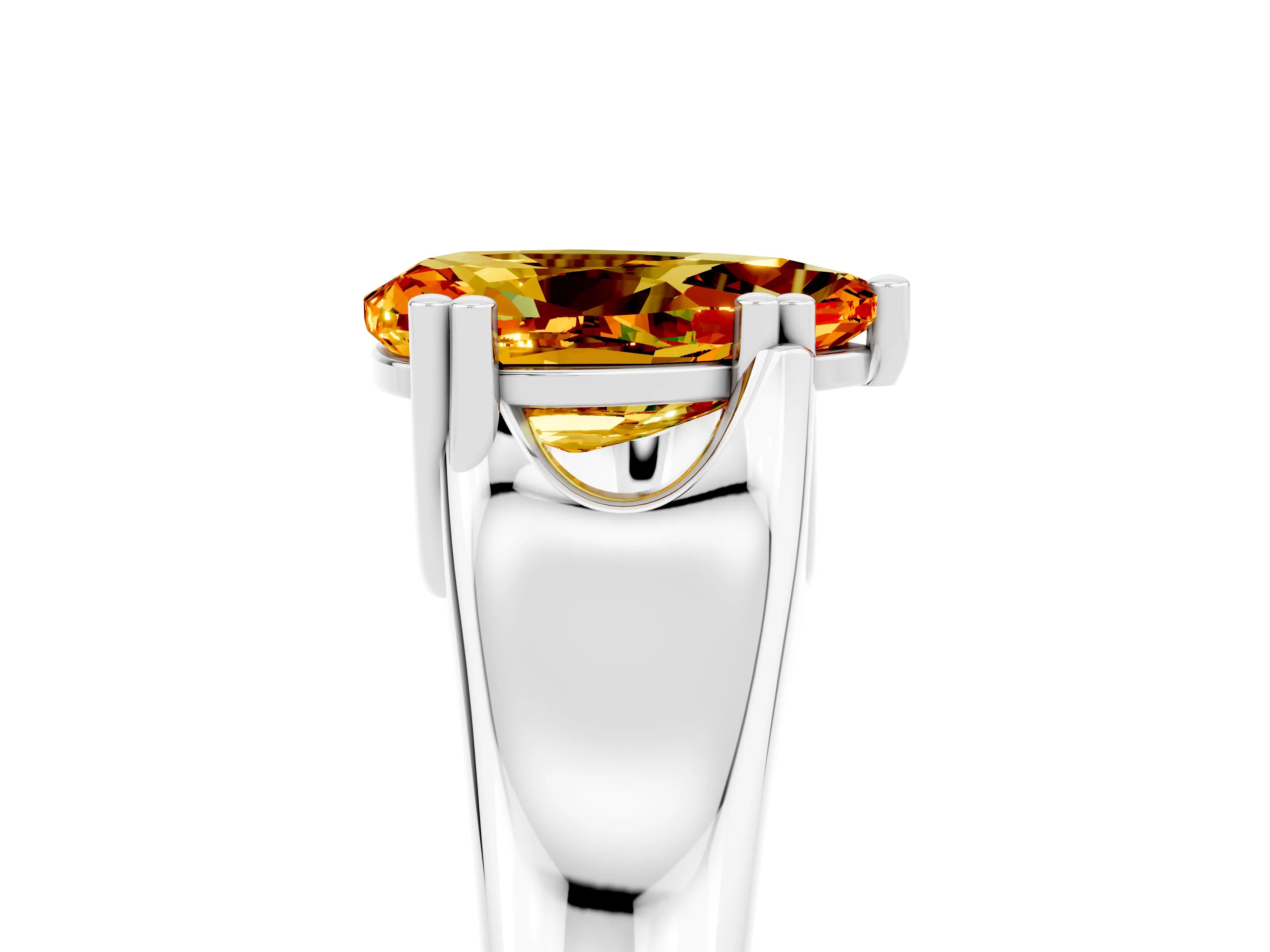 White gold Pear Cut Citrine Solitaire Ring with Wide Band and Prong Setting_5