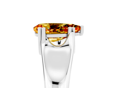 White gold Pear Cut Citrine Solitaire Ring with Wide Band and Prong Setting_5