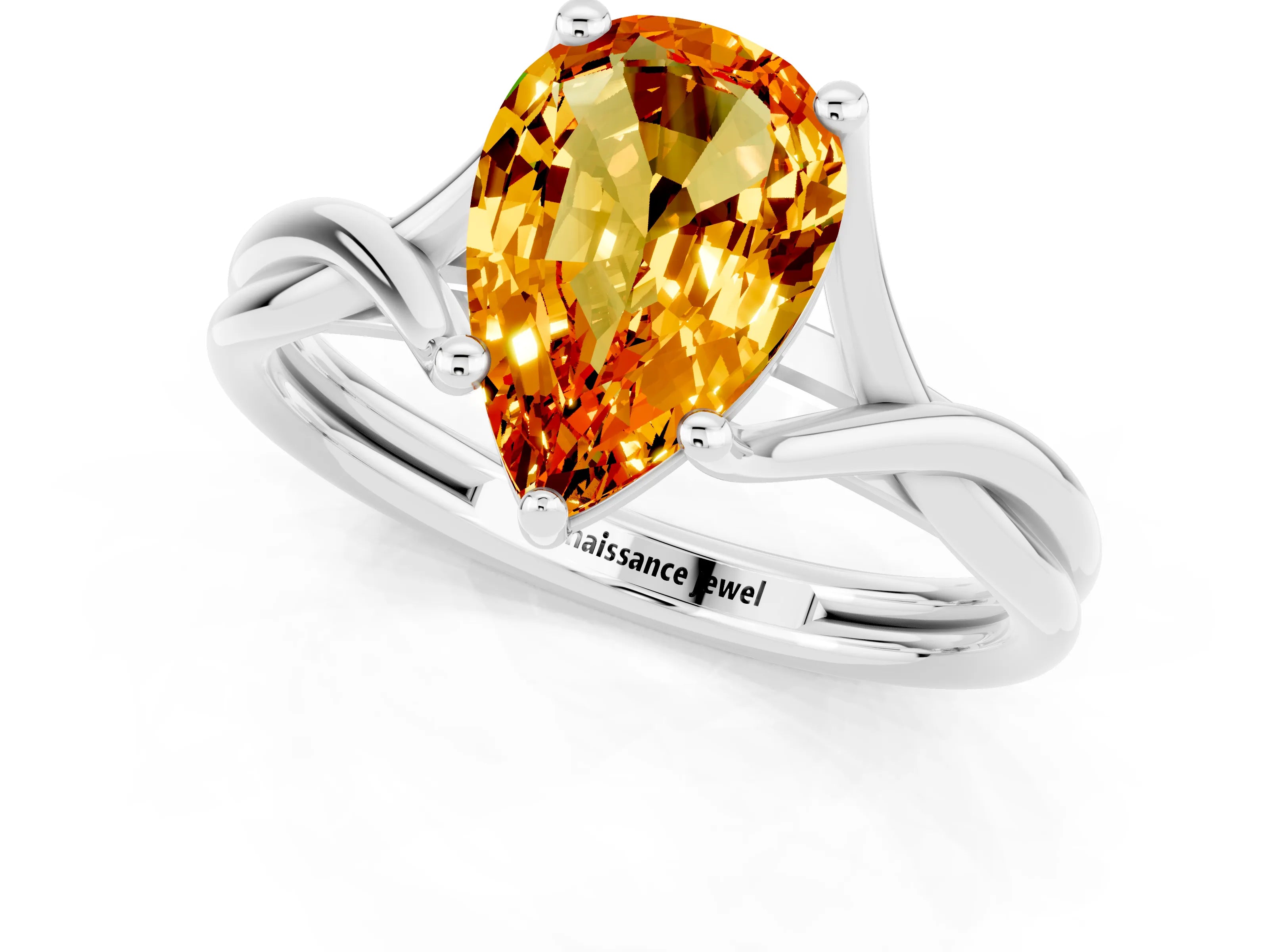 White gold Pear Cut Citrine Solitaire Twist Band Prong Setting Ring_25