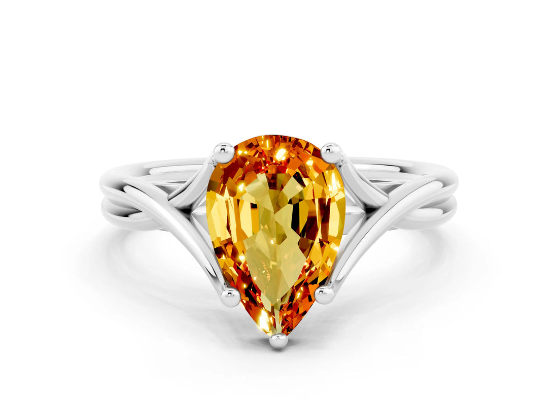 White gold Pear Cut Citrine Solitaire Twist Band Prong Setting Ring_36