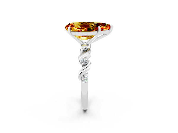 Platinum Pear Cut Citrine Solitaire Twisted Band with Round  Accents and Prong Setting