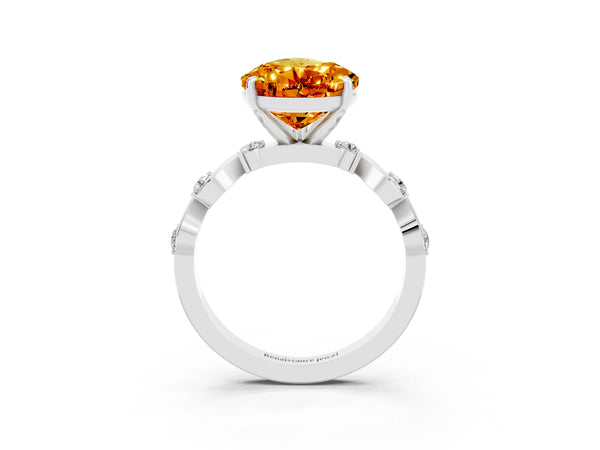 Platinum Pear Cut Citrine Solitaire Twisted Band with Round  Accents and Prong Setting