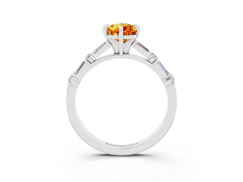 White gold Pear Cut Citrine Solitaire with Side Baguettes and Channel Set Band_3