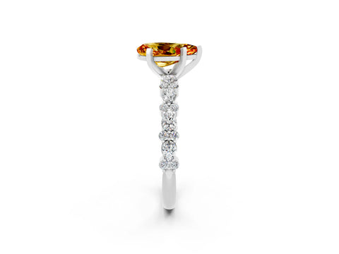 White gold Pear Cut Citrine Solitaire with Side Stones, Pave Band, Four-Prong Setting_38