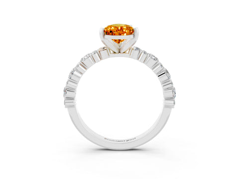 White gold Pear Cut Citrine Solitaire with Side Stones, Pave Band, Four-Prong Setting_39