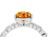White gold Pear Cut Citrine Solitaire with Side Stones, Pave Band, Four-Prong Setting_40