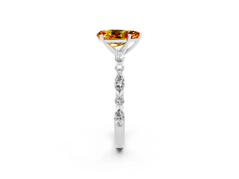 White gold Pear Cut Citrine Solitaire with Side Stones on a Pavé Band and Four-Prong Setting_2