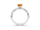 White gold Pear Cut Citrine Solitaire with Side Stones on a Pavé Band and Four-Prong Setting_3