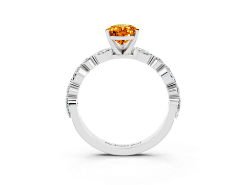 White gold Pear Cut Citrine Solitaire with Side Stones on a Pavé Band and Four-Prong Setting_3