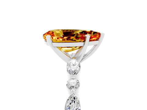 White gold Pear Cut Citrine Solitaire with Side Stones on a Pavé Band and Four-Prong Setting_5