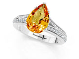 White gold Pear Cut Citrine Split Shank Engagement Ring with Pavé Band_1