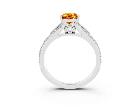 White gold Pear Cut Citrine Split Shank Engagement Ring with Pavé Band_3