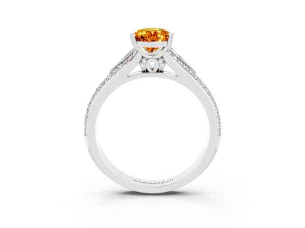 Silver Pear Cut Citrine Split Shank Engagement Ring with Pavé Band
