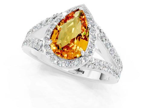 White gold Pear Cut Citrine Split Shank Halo Ring with Four-Prong Setting_55