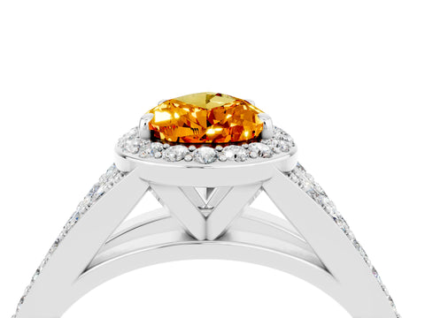 White gold Pear Cut Citrine Split Shank Halo Ring with Four-Prong Setting_58
