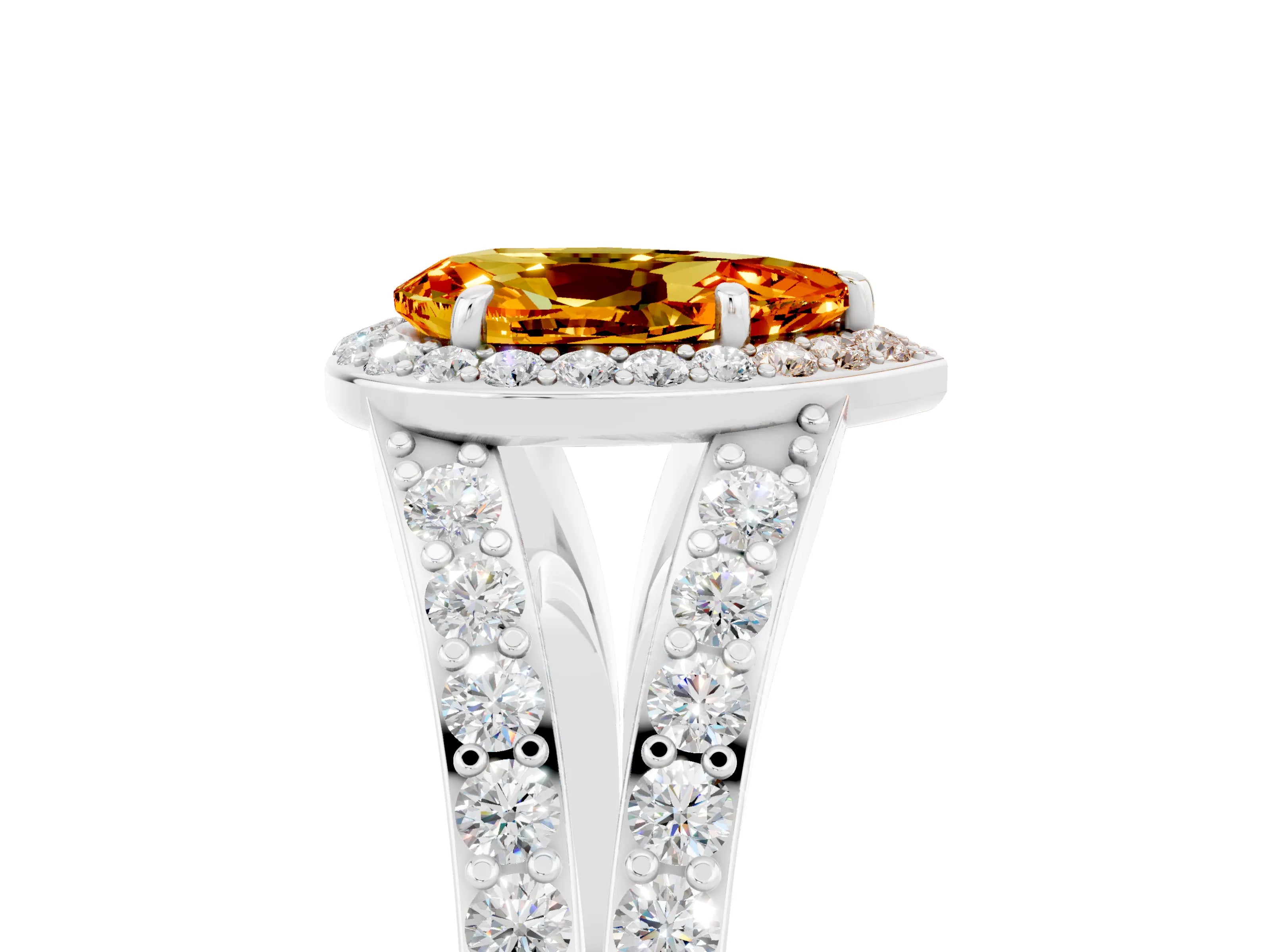 White gold Pear Cut Citrine Split Shank Halo Ring with Four-Prong Setting_59