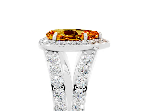 White gold Pear Cut Citrine Split Shank Halo Ring with Four-Prong Setting_59