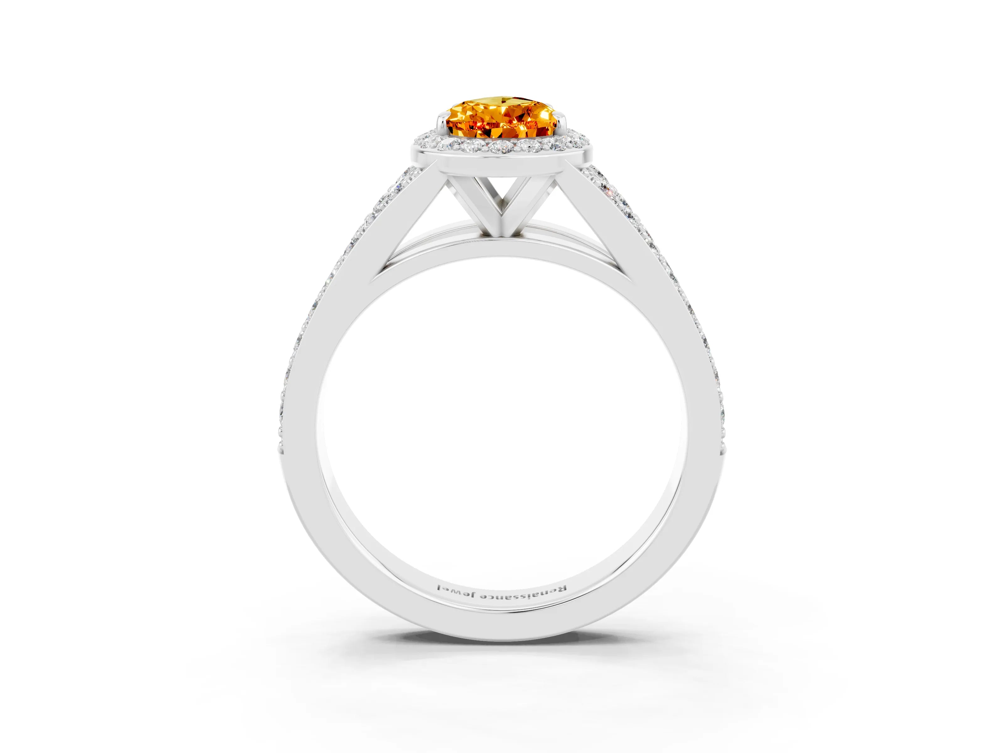 White gold Pear Cut Citrine Split Shank Halo Ring with Four-Prong Setting_63