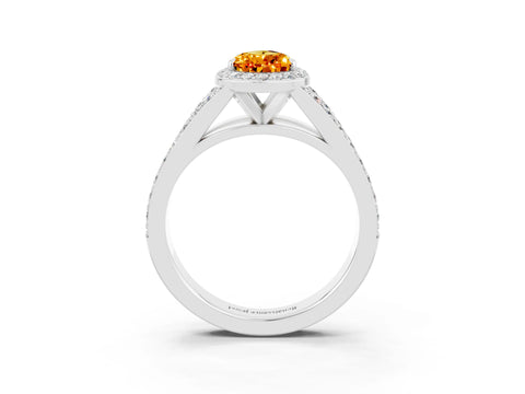 White gold Pear Cut Citrine Split Shank Halo Ring with Four-Prong Setting_63