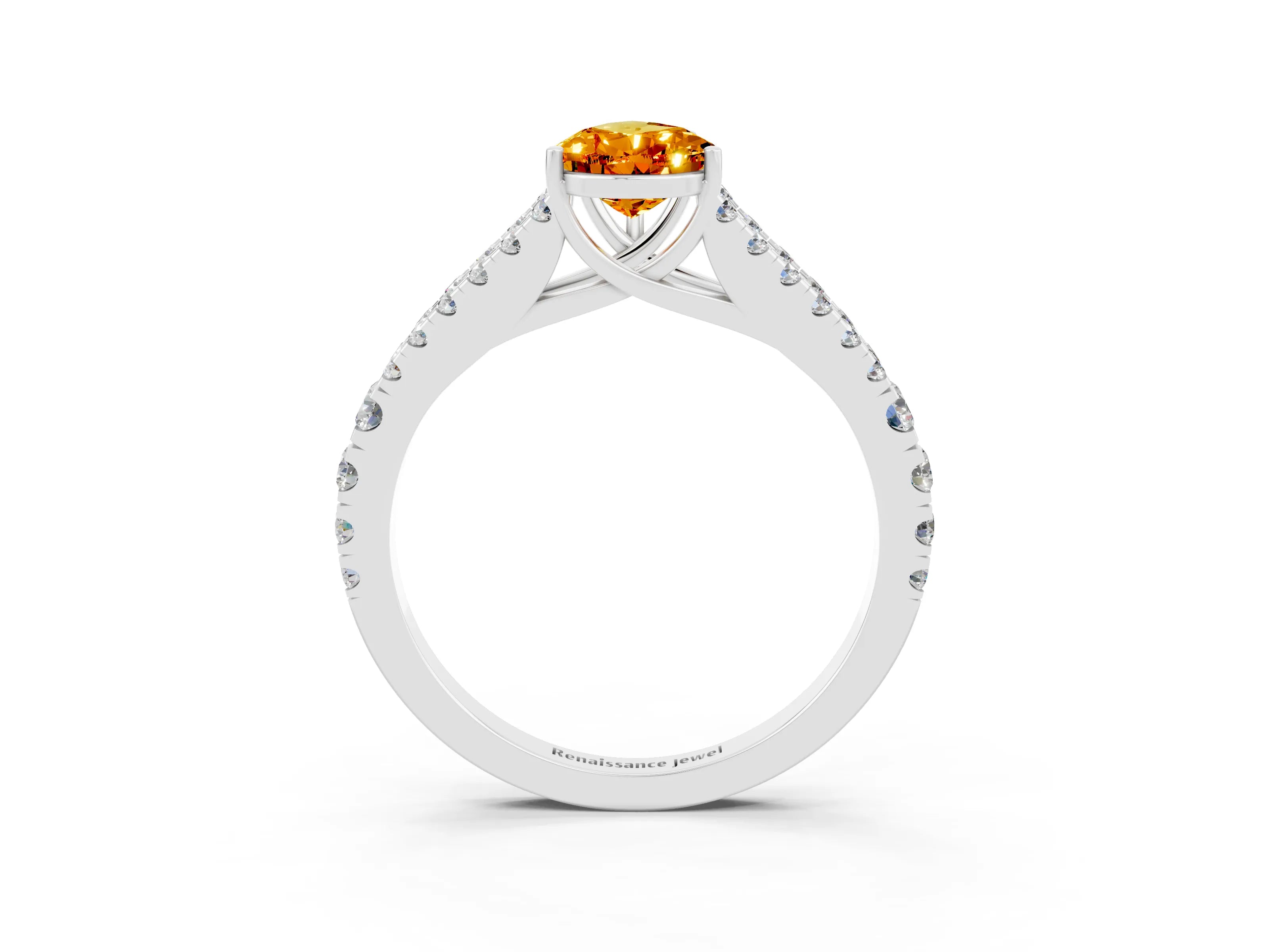 White gold Pear Cut Citrine Split Shank Pavé Engagement Ring with Four-Prong Setting_15