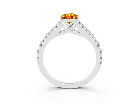 White gold Pear Cut Citrine Split Shank Pavé Engagement Ring with Four-Prong Setting_15