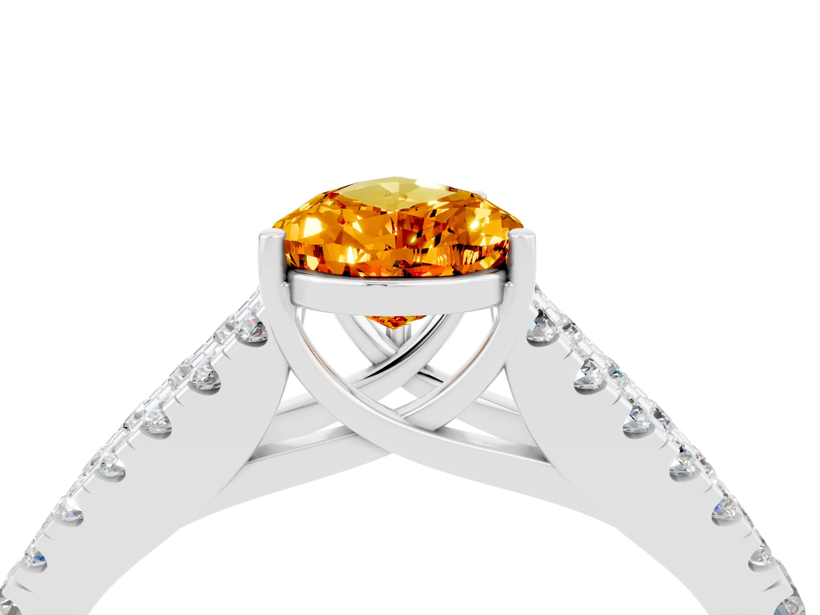 White gold Pear Cut Citrine Split Shank Pavé Engagement Ring with Four-Prong Setting_16